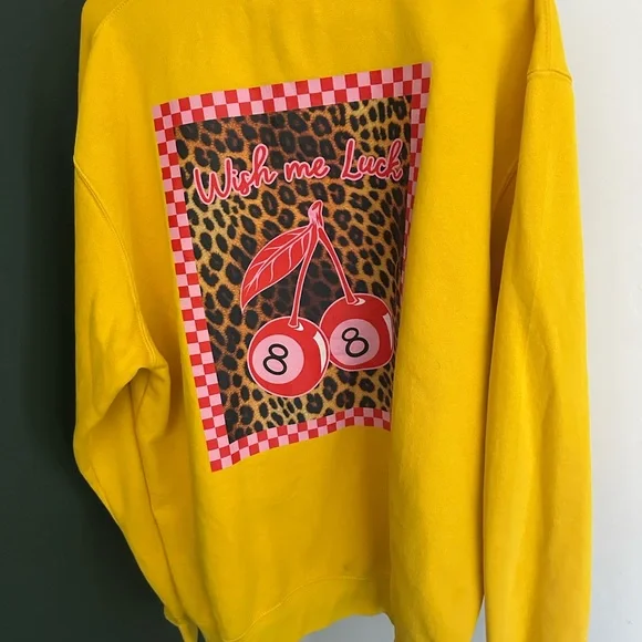 Yellow Sweatshirt with Cherry and Cheetah Design - Picture 3 of 4